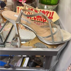 Nina Silver Strappy Heels Worn Once